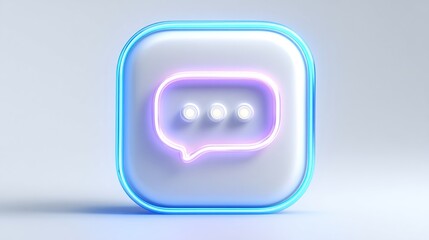 and keywords for the image

 Glowing chat bubble notification icon, square design, neon outline, message, thoughts