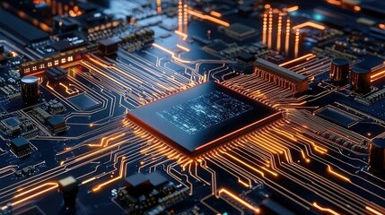 Illuminated Circuit Board: A Close-Up View of a Microprocessor