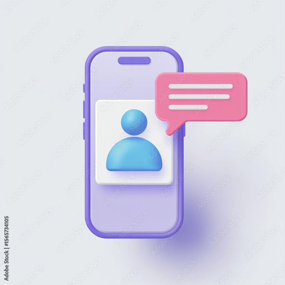 Fototapete phone with profile icon and speech bubble on gray background. digital communication, messaging, mode