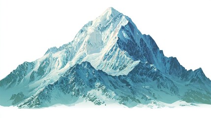 Isolated snow-capped mountain peak, icy blue-gray tones, dramatic vista against white background