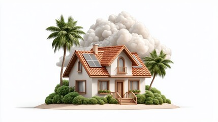House clipart with solar panels on the roof, eco-friendly theme on clean background with copy space