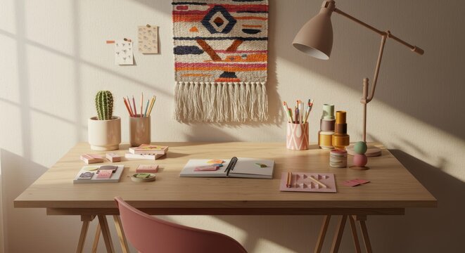 Cozy creative workspace with natural light