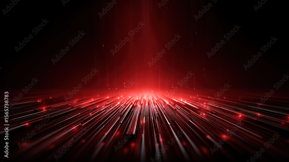 Poster red glowing technology background with complex matrix patterns and digital data flows