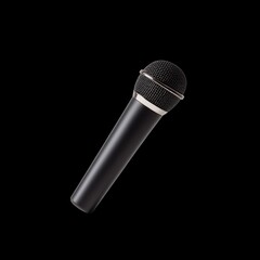 Black Microphone with Mesh Head Isolated on Black Background