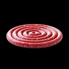 Spiral Shape of Fresh Raw Sausage Coil on Black Background