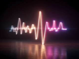 A vibrant neon heartbeat pulsates against a dark backdrop, showcasing the essence of life, science and technology in stunning luminescence. 