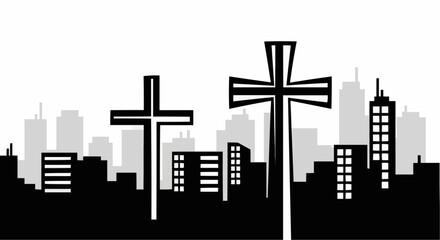 Obraz premium City skyline silhouette cross