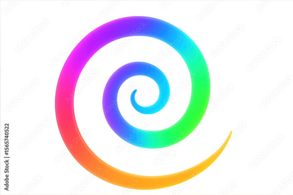 Poster colorful rainbow spiral swirling dynamically, creating mesmerizing geometric pattern with luminous g