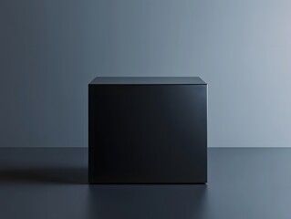 8K C4D render of a black box product podium. The dark gray background and sharp lighting enhance its luxurious and modern aesthetic. High-end minimal look.

