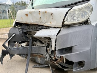 This minibus was significantly damaged as a result of a serious head-on collision. A seriously...