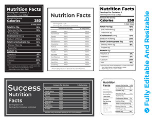 Nutrition facts label. Vector templates. US FDA Standard. Food packaging