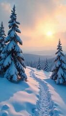 Vast, snow-covered Siberian taiga stretches to the horizon under a pale winter sun Ancient pines stand sentinel against a breathtaking backdrop of pristine wilderness , scenery, needles