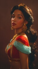 Princess Portrait in Traditional Clothing and Ornate Jewelry