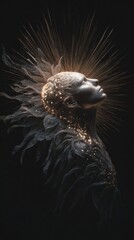 Abstract Sculpture with Golden Highlights: Contemporary Art with Mystical, Ethereal Design