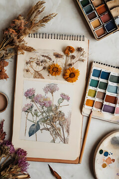 Still life with fragrant spices and herbs on a vintage wooden table with a blank recipe card, perfect for holiday cooking