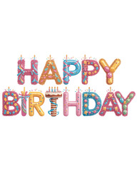 Colorful Happy Birthday Typography with Decorative Candles, Balloons, Confetti and Cake Letters – Festive Vector Illustration