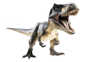 Roaring dinosaur with sharp teeth, concept prehistoric era, in isolation.