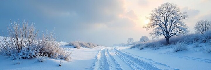 A stark winter landscape, icy breath hanging in the air, frost clinging to barren branches The scene evokes a sense of chilling beauty and desolate serenity , branches, frosty branches, frozen