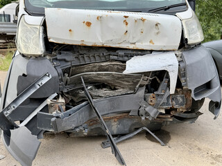 This minibus was significantly damaged as a result of a serious head-on collision. A seriously...