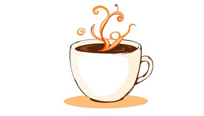 Whimsical coffee cup with swirling steam, freehand style, artistic vector illustration,  cozy,  design