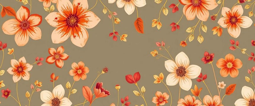 Warm-toned hand-drawn floral patterns, autumn/summer wedding, birthday, baby shower design, event, invitation - Powered by Adobe