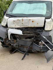 This minibus was significantly damaged as a result of a serious head-on collision. A seriously...