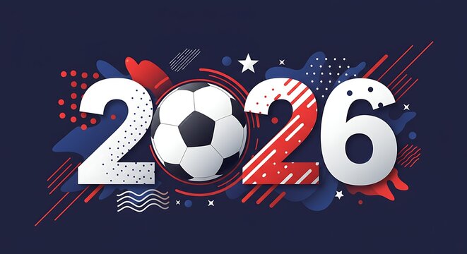 Soccer ball placed between "2026" numbers, the upcoming year event.