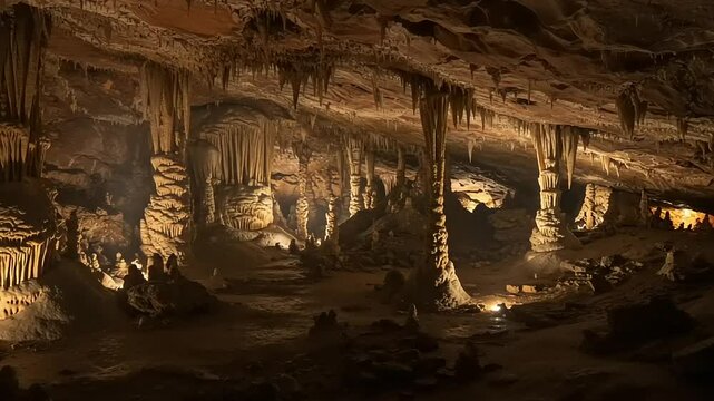 Exploring the Majestic Beauty of a Subterranean Cave with Stalactites and Stalagmites