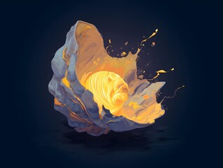 A radiant pearl within an oyster, symbolizing the beauty found within, set against a deep background of endless expanse. An artistic display of nature's hidden beauty, illuminated with golden light.