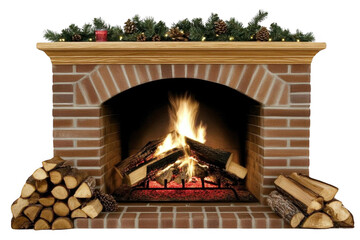 Warm Fireplace Creates a Cozy Ambience with Wood Logs and Christmas Spirit