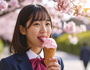 アイスを食べる若い女性/
young woman eating ice cream
