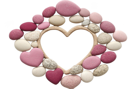 Create a Heart Shaped Frame with Pebbles and Stones and Black Background