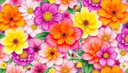 Fototapeta premium Vibrant spring blooms, seamless floral vector pattern, background, orange
