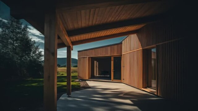 Modern Wooden House Exterior with Patio
