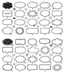 Collection of black and white comic style speech bubbles and starbursts graphic