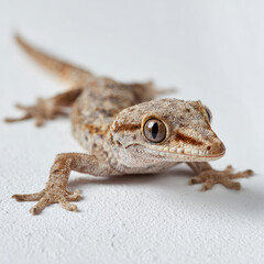 Naklejka premium Close-up of a textured lizard on a white surface, showcasing its intricate details and colors