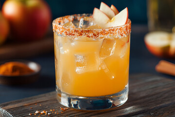 Autumn themed margarita in a salted rim glass
