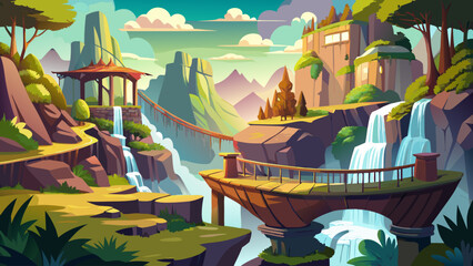 Obraz premium Buttes-Chaumont in Paris offers wooden bridges, artificial waterfalls, and high cliffs, creating a mysterious and poetic mood in the city’s heart.