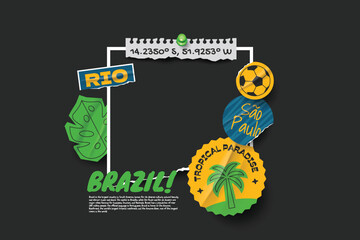Brazil travel frame collage photos with scrapbook torn paper style.
