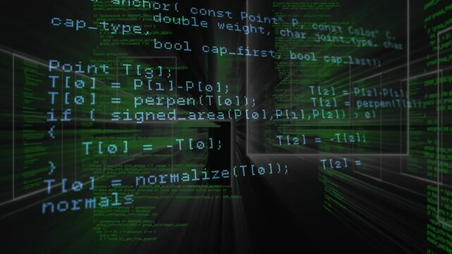 Camera panning into translucent code window in tunnel while executing HTTP requests reading reply
