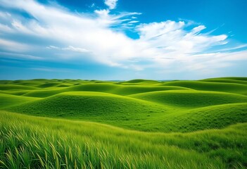 Fototapeta premium Vast, undulating grassland under a wide, open sky , element, scenic