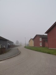 old houses with fog