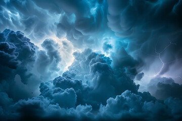 光と影が交錯する雷雲のダイナミックな構図