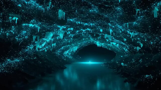 Magical Glowworm Cave in New Zealand, mesmerizing blue light illuminates cave walls and water