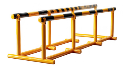 Pair of orange and black striped hurdles for athletic training isolated on transparent background