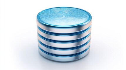Stack of light blue and silver circular discs, representing a database