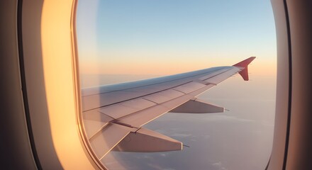 Sunrise Airplane Wing View Breathtaking Aerial Perspective During Flight