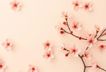 Fototapeta premium Subtle, repeating peach blossom pattern on a soft, textured background, wallpaper, background