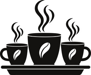  Stylized Steaming Coffee Cups Set – Black & White Beverage Vector Clipart