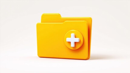 Yellow folder with plus symbol on beige backdrop used for creating new file content